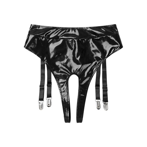 Women Shiny Patent Leather Booty Shorts with Garter Bottoms High Waisted Briefs - Picture 21 of 30