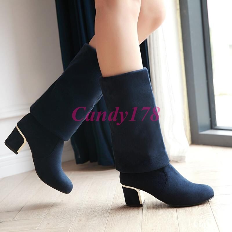 Fashion Cuffed Womens Pull On On On Shiny Chunky Heels Faux Suede Knee High Boots Size 8badb8 Fashion Cuffed Womens Pull On On On Shiny Chunky Heels Faux Suede Knee High Boots Size 8badb8