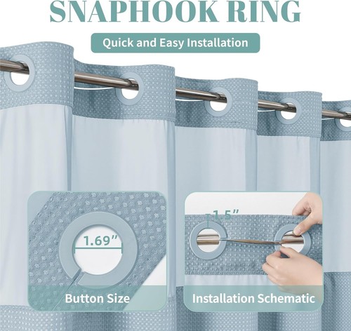 Premium Teal Waffle Weave Shower Curtain Set - Snap-In Liner & Mesh Top Design - Picture 6 of 9