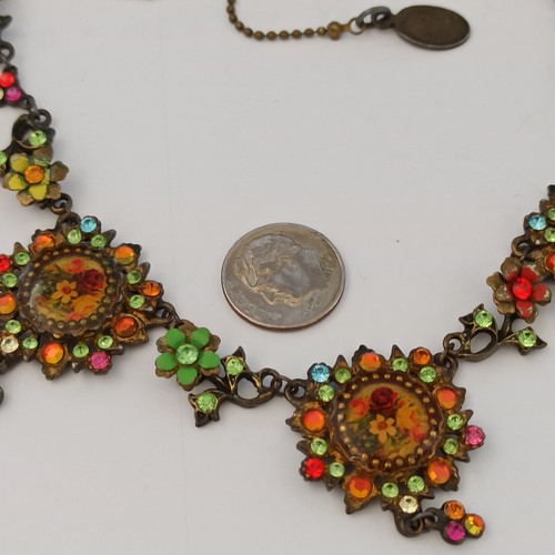 Michal Negrin Necklace Floral Colorful Cabochons Crystals Vintage Retro Cocktail - Picture 15 of 20