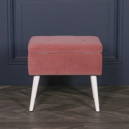 Pink Velvet White Legs Upholstered Suitcase Bedroom Dressing Stool - Picture 7 of 10
