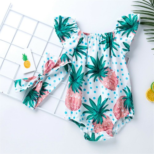 Newborn Infant Baby Girls Ruffle Floral Fruit Romper+Headbands Outfits Clothes - Picture 4 of 15