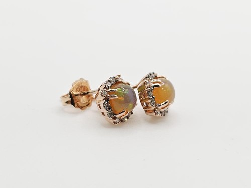 LeVian 14K Rose Gold Ethiopian Opal Diamond Stud Earrings (ML1077984) - Picture 2 of 8