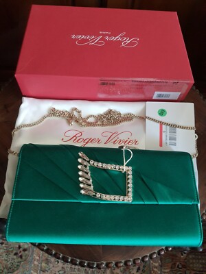 Roger Vivier fabelhafte Clutch Tasche Satin Strass Smaragdgrün.