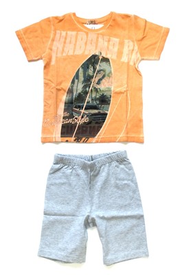 EMC 2tlg T-Shirt & Shorts Cariebbean Style Orange Grau  Gr. 98 B-Ware