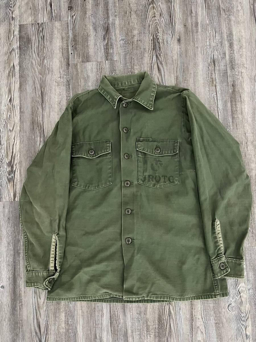 60s VTG US Military OG 107 Cotton Button Up Work Shirt Cotton