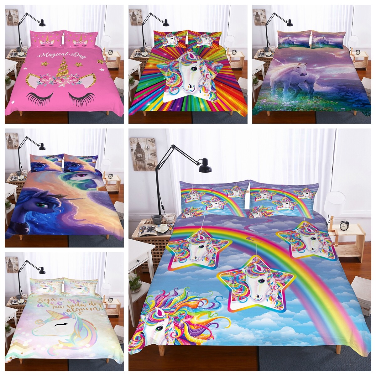 3D colorful Rainbow Unicorn Kids Duvet Cover Bedding Set Quilt Cover Pillowcase 3D colorful Rainbow Unicorn Kids Duvet Cover Bedding Set Quilt Cover Pillowcase