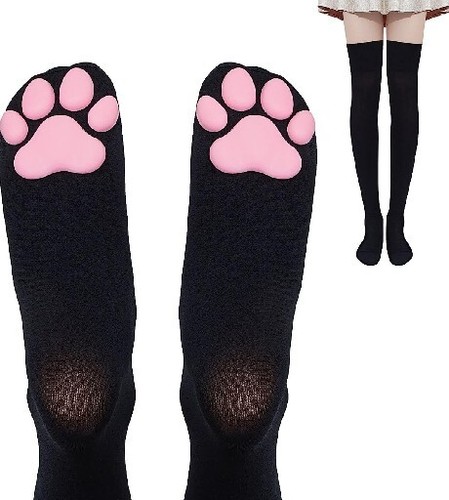  Cat Paw Socks Kawaii 3D Cat Claw Women Stocking Paw-Pad Thigh High Black - Picture 1 of 6
