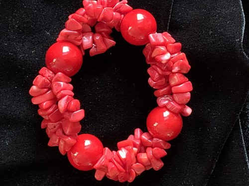 Bracciale Elastico Corallo Marino Rosso Multi Fila Ramo Chips e 4 Palline Rosse Usato in Ottime Condizioni - Foto 6 di 11