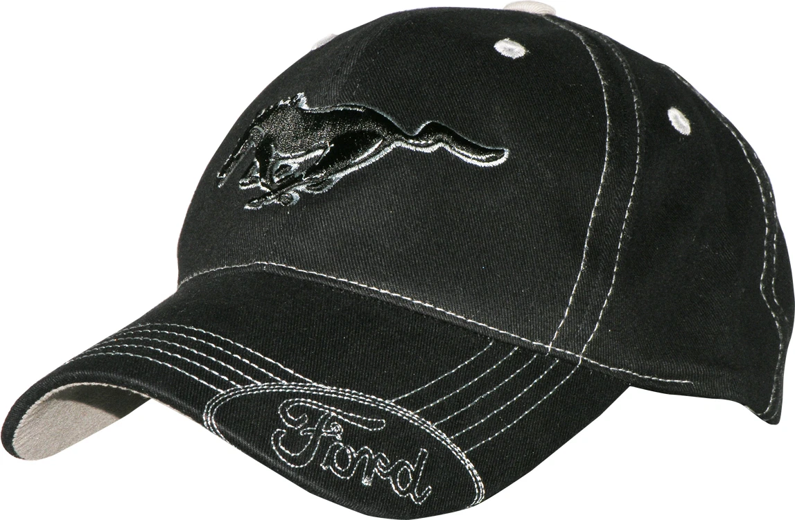Ford Mustang Licensed Cotton Black Hat with Silver Stitching