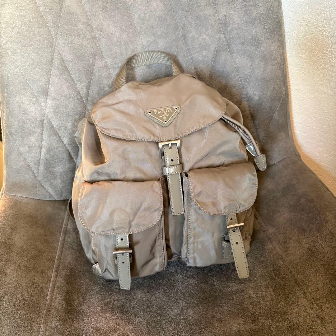 PRADA nylon mini backpack khaki triangular logo n… - image 1