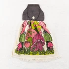 Vintage Hanging Kitchen Hand Towel Pink Green Mushroom Retro Psychedelic Terry
