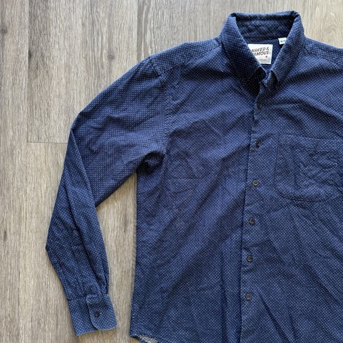 Naked & Famous Shirt Navy Blue Polka Dot Button Down Japanese Fabric Mens Medium - Picture 3 of 12