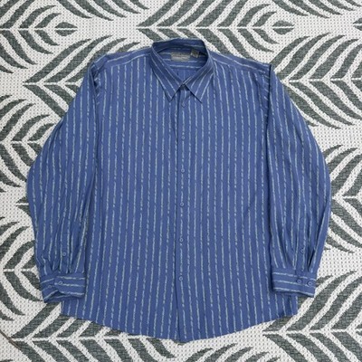 Vintage Jhane Barnes Frequency Slik Button Up Shirt Mens XL Blue Geometric Disco