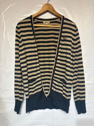 Damen-Cardigan BARBOUR braun und marineblau gestreift Pima-Baumwolle Größe 12 – CG A18