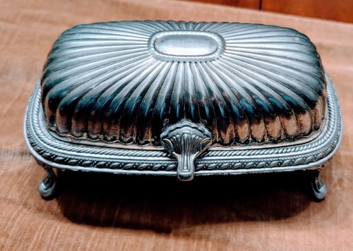 Vintage Silver Plated Roll Top Floral Footed Butter Dish - Picture 1 of 11