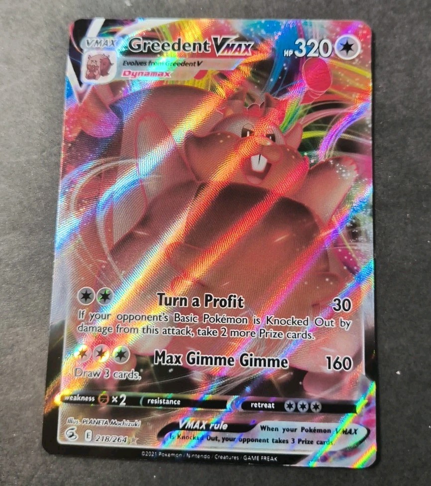 Pokemon Fusion Strike Greedent VMAX Ultra Rare Card 218/264 NM