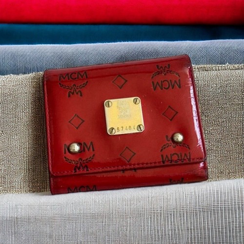 MCM Womens Red Leather Logo Snap Trifold Wallet