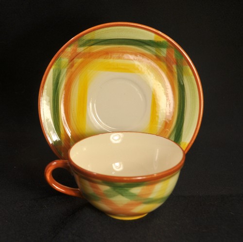 Vernon Kilns Homespun Vernonware Plaid Set 2 Cups & 2 Saucers Made USA 1948-1958 - Picture 8 of 12