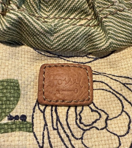 Vtg Fossil Bobo Drawstring Crossbody Bag Purse Green Tan Brown Floral Handbag - Picture 2 of 12