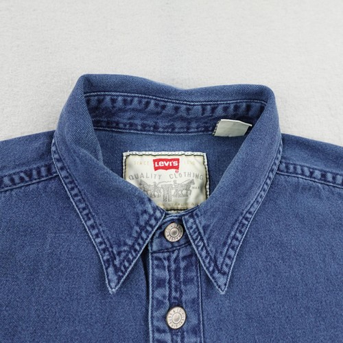 Camisa Levis De Colección Para Hombres XL Denim Abotonada Manga Larga Roja Pestaña Utilitaria Años 90 - Imagen 2 de 10