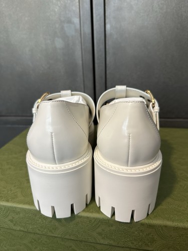 Gucci Women’s White Leather Gold Horsebit Buckled Boots Size 8.5UK/EU41.5 - Picture 9 of 14