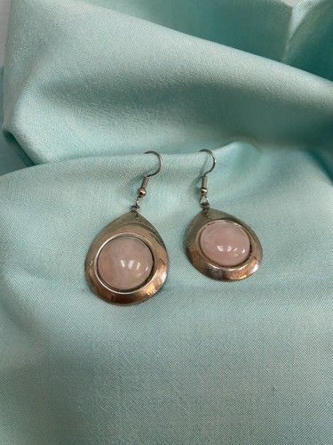 Natural Rose Quartz Gemstone Silver Drop/Dangle Earrings - Picture 1 of 3