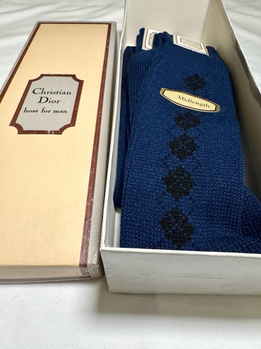 NWT Vintage 3 Pr Christian Dior Navy Argyle Nylon Mens Dress Socks Sz 10-13 +Box - Picture 14 of 16