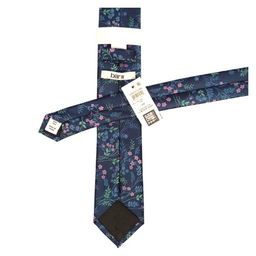 BAR III Mens Slim Floral Tie Navy Woven Pink Green Blue Flowers 2.5 Necktie - Picture 4 of 4