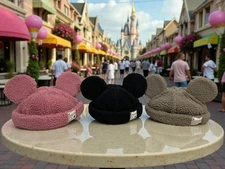 Tokyo Disney Resort Mickey Mouse Boa Cap Set Brown Black Pink Fluffy Hat Japan