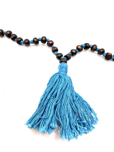 Dark Brown Wood Bead Tassel Necklace 32 in - Picture 2 of 4