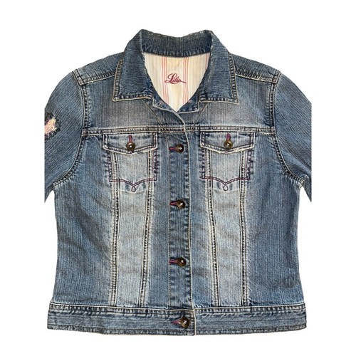 Lilu Distressed Biker Denim Jacket NWT Size Large Cotton Stretch Pacsun - Picture 2 of 9