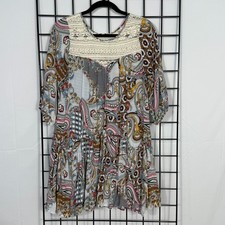 Umgee Feather Print Boho Dress Womens Small Multi Festival Cottagecore Western