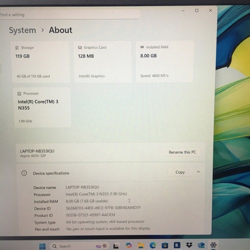 Acer Aspire Go 15 AG15-32P Intel 3 N355 8GB RAM 128GB SSD - N23Q23 - Picture 4 of 9