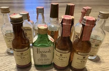 Vintage Lot 1/10 Pint Miniature Whiskey Bottles, 11 Empty Bottles