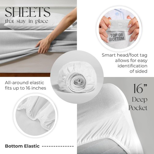 King Arctic White 100% Cotton Sheet Set, Lightweight & Breathable, 4Pc Cool &... - Bild 7 von 9