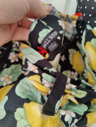 Hell Bunny 2xl 18 Leandra Mini Dress Lemons Halterneck Black 50s - Picture 5 of 6