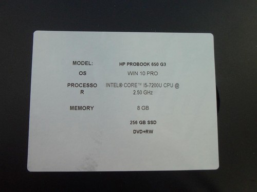 HP ProBook 650 G3 15.6'' Core i5-7200U 2.50GHz 8GB 256GB SSD Laptop (H860) - Picture 7 of 7