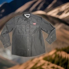 Warn Industries Logo Black Micro Check Long Sleeve Snap Front Shirt Mens Small