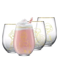 Disney Princess Sketch Stemless Glasses by JoyJolt – Set of 4, New in Box!