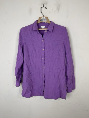 Camisa para mujer Jill grande púrpura gasa Lagenlook playa costa viaje abotonada - Imagen 2 de 7