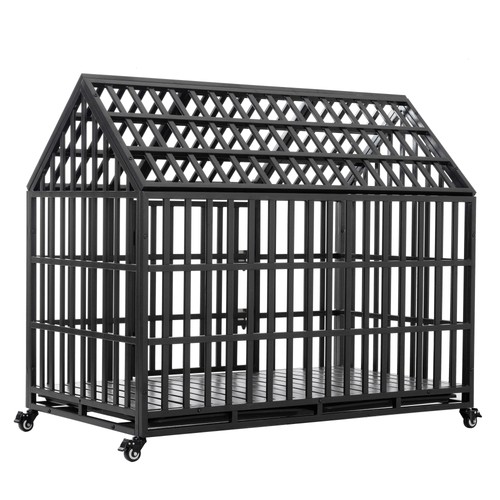 52" Heavy Duty Dog Crate Large Dog cage Metal Dog Kennels w/4 Lockable Wheels ~ - Picture 5 of 22