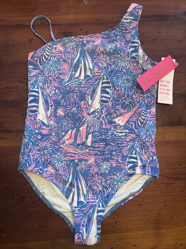 Lilly Pulitzer Girls Tiara Swimsuit UPF 50+ Boca Blue Its a Sailabration Sz 12 - Picture 2 of 10