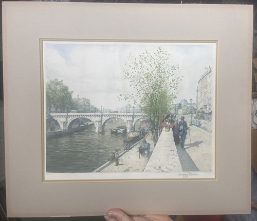 SIGNIERT ca.1910er TAVIK T. F. SIMON Paris, Frankreich QUAI DES ORFEVRES Aquatinta Druck - Bild 2 von 9