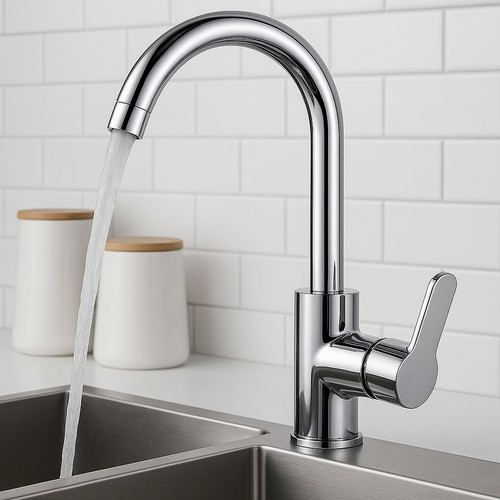 Stainless Steel Swan Neck Kitchen Sink Taps Swivel Single Lever Tap +Fittings - Picture 7 of 13