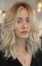 100 Human Hair New Fashion Women's Natural Medium Light Blond Wavy Wigs 14 In