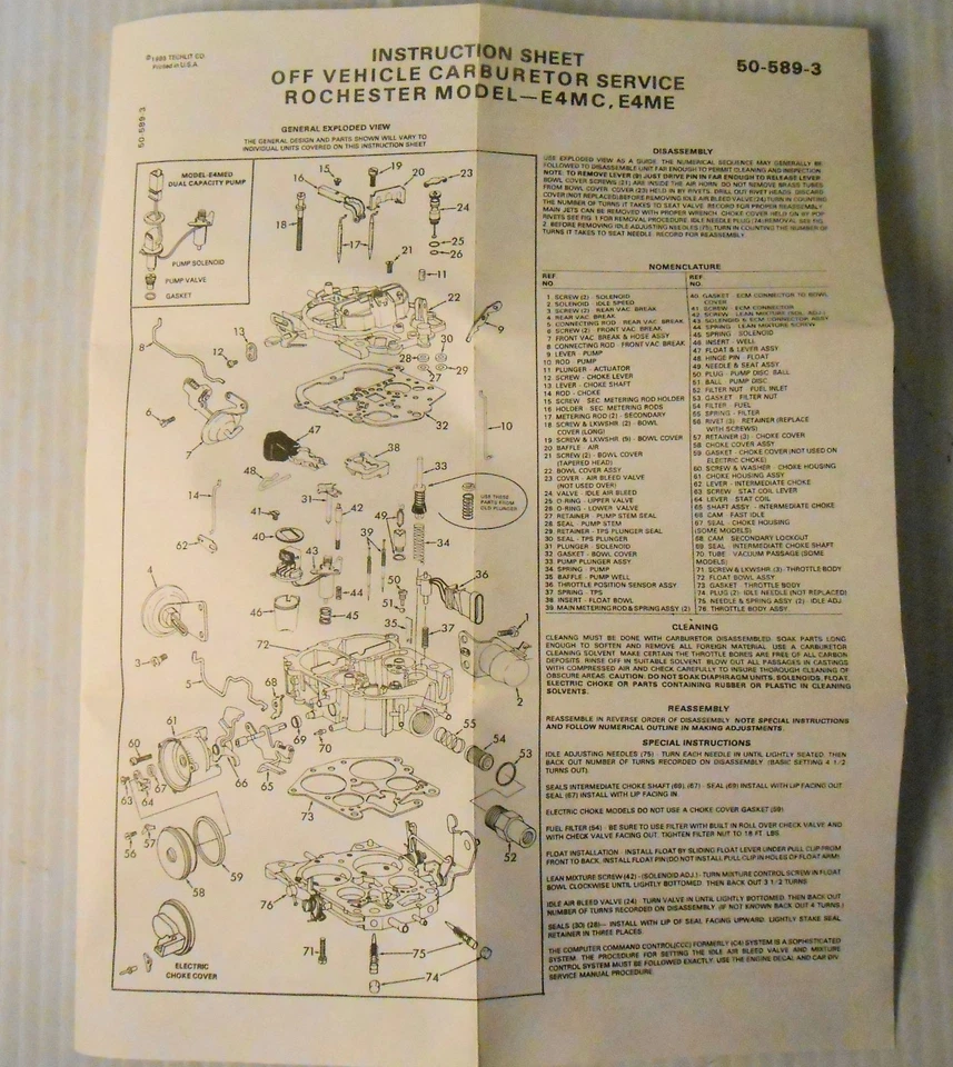 Kit de reparación de carburador BWD 10724A Buick Olds Pontiac E4MC E4ME Rochester Foto 4 de 4