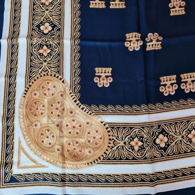 LOEWE Silk Scarf Elegant Design Navy Blue 100% Authentic
