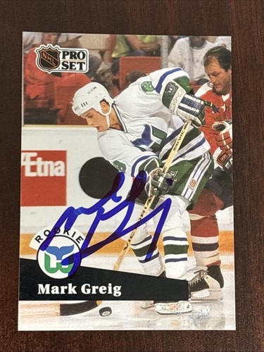 1991-92 Pro Set Rookie #537 Mark Greig AUTO Hartford Whalers AUTOGRAPH Signed - Picture 1 of 2