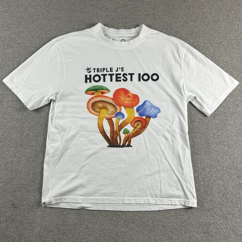 Triple J Hottest 100 T-Shirt Mens M Mushroom Graphic Tee White Recycled - Foto 7 di 24